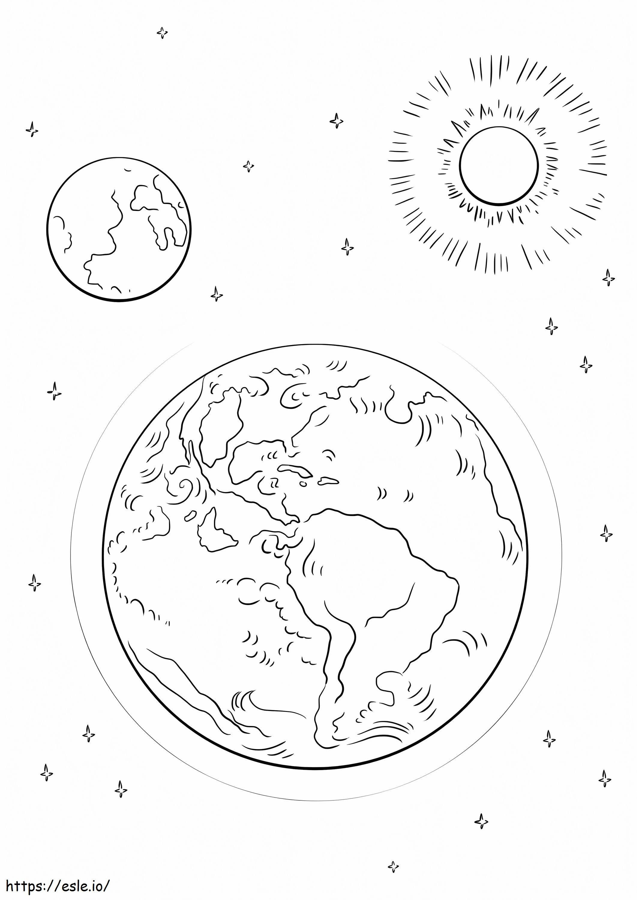 1576224981 Pământ, Lună și Soare de colorat