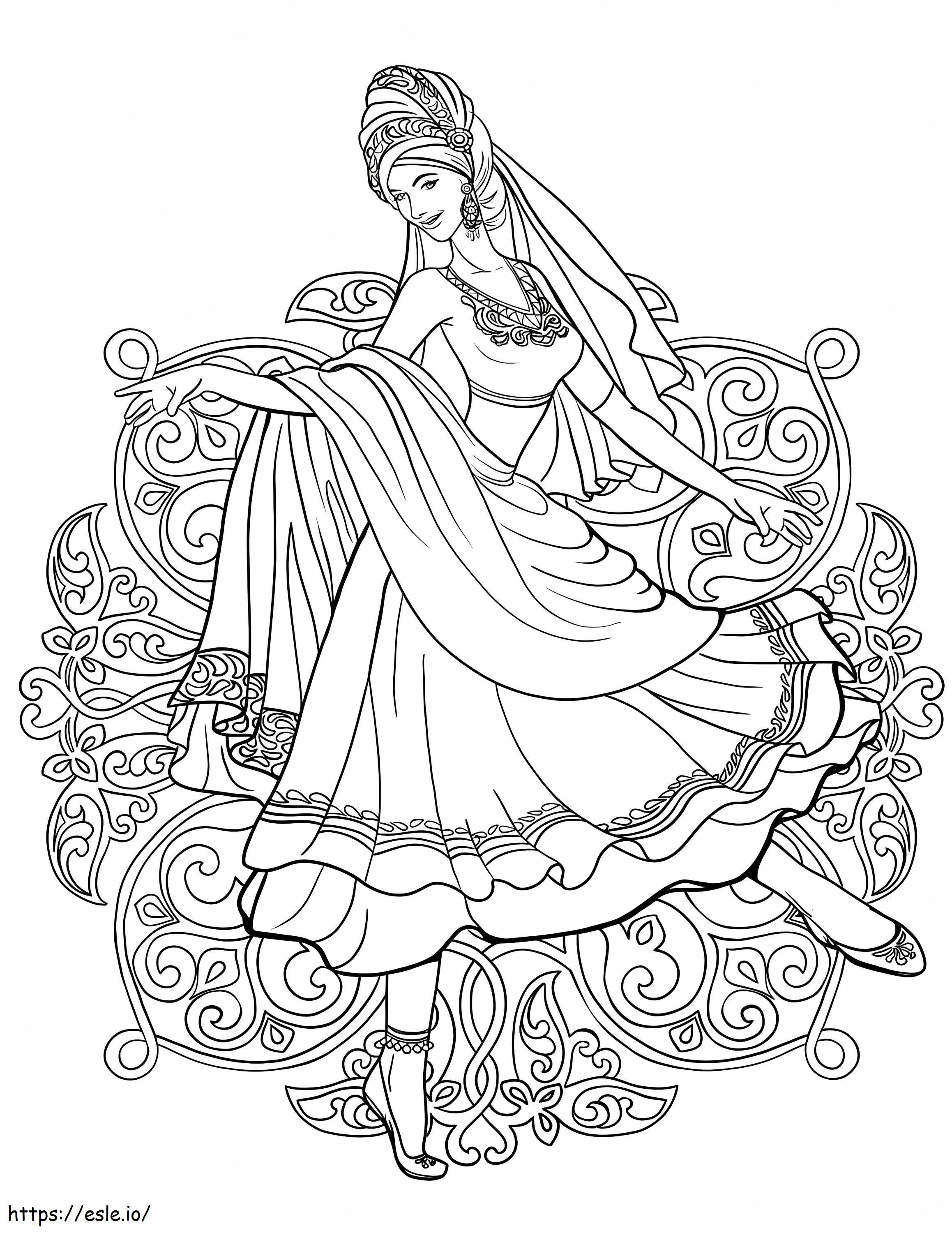 Indian Woman Dancing coloring page