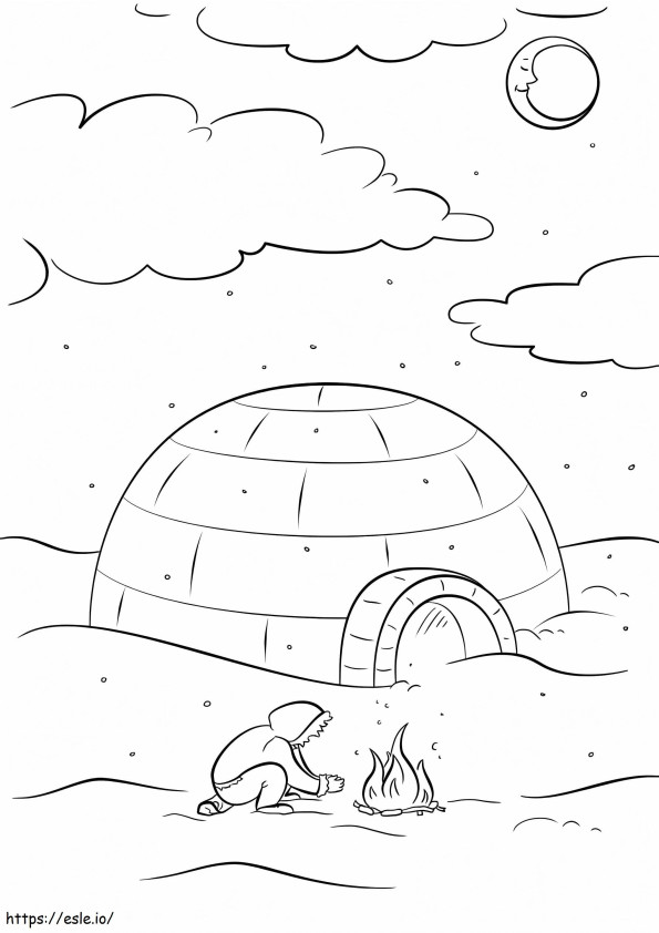 Bonfire In Front Of Igloo coloring page