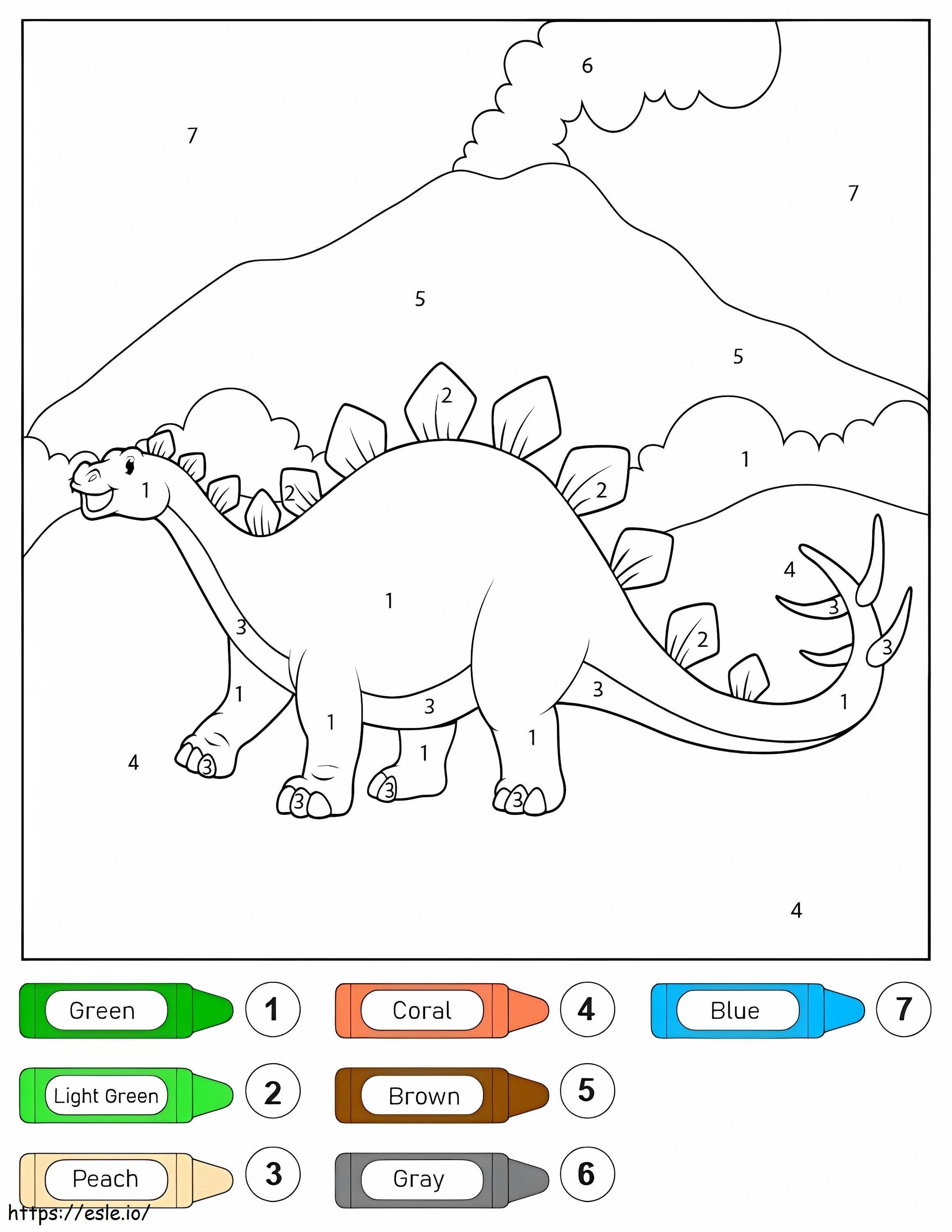 Kolorowanie dinozaurów według numerów Stegozaur kolorowanka
