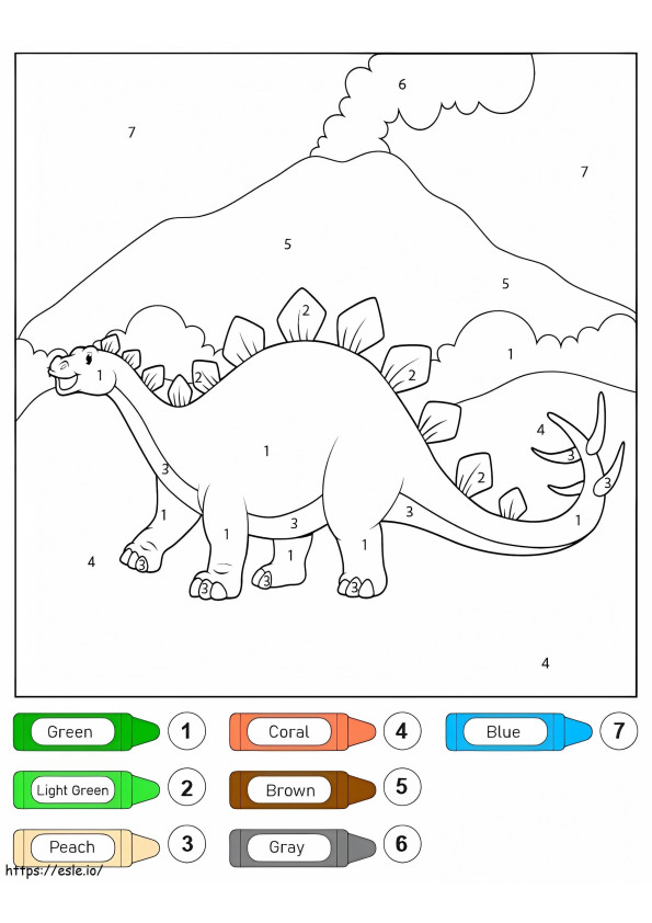 ステゴサウルス恐竜 番号ごとに色分け ぬりえ - 塗り絵