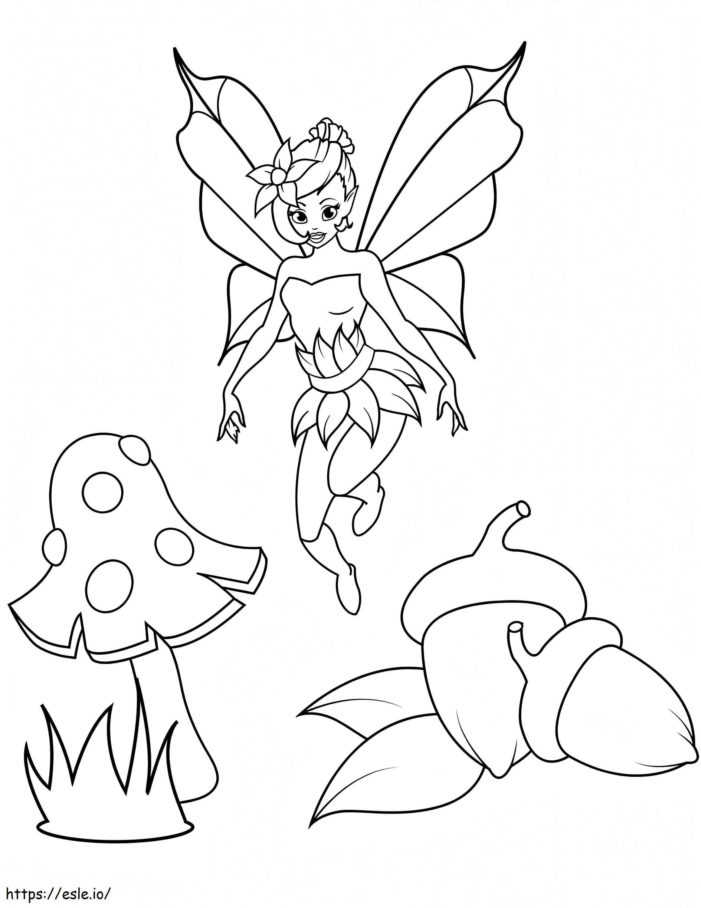 Fairy With Acorns And Mushroom coloring page