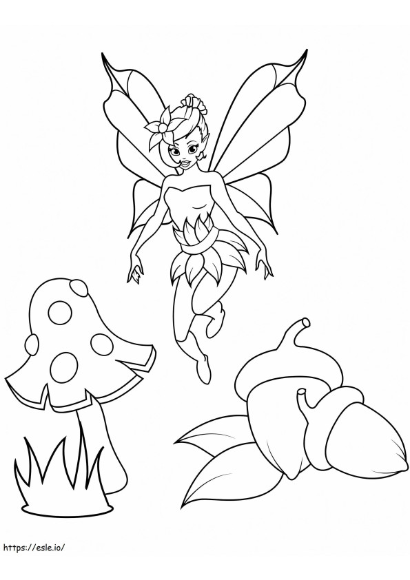 Fairy With Acorns And Mushroom coloring page