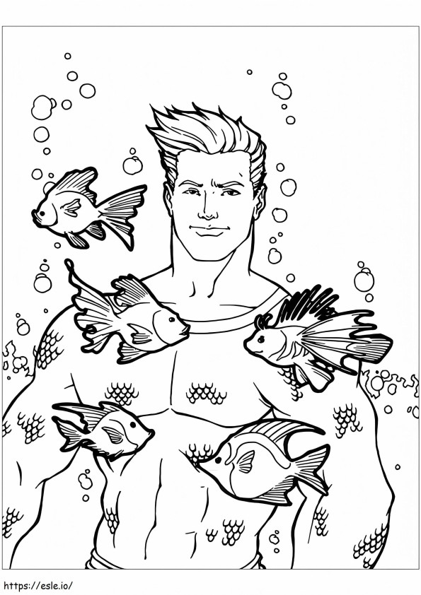 Coloriage Aquaman avec des poissons à imprimer dessin