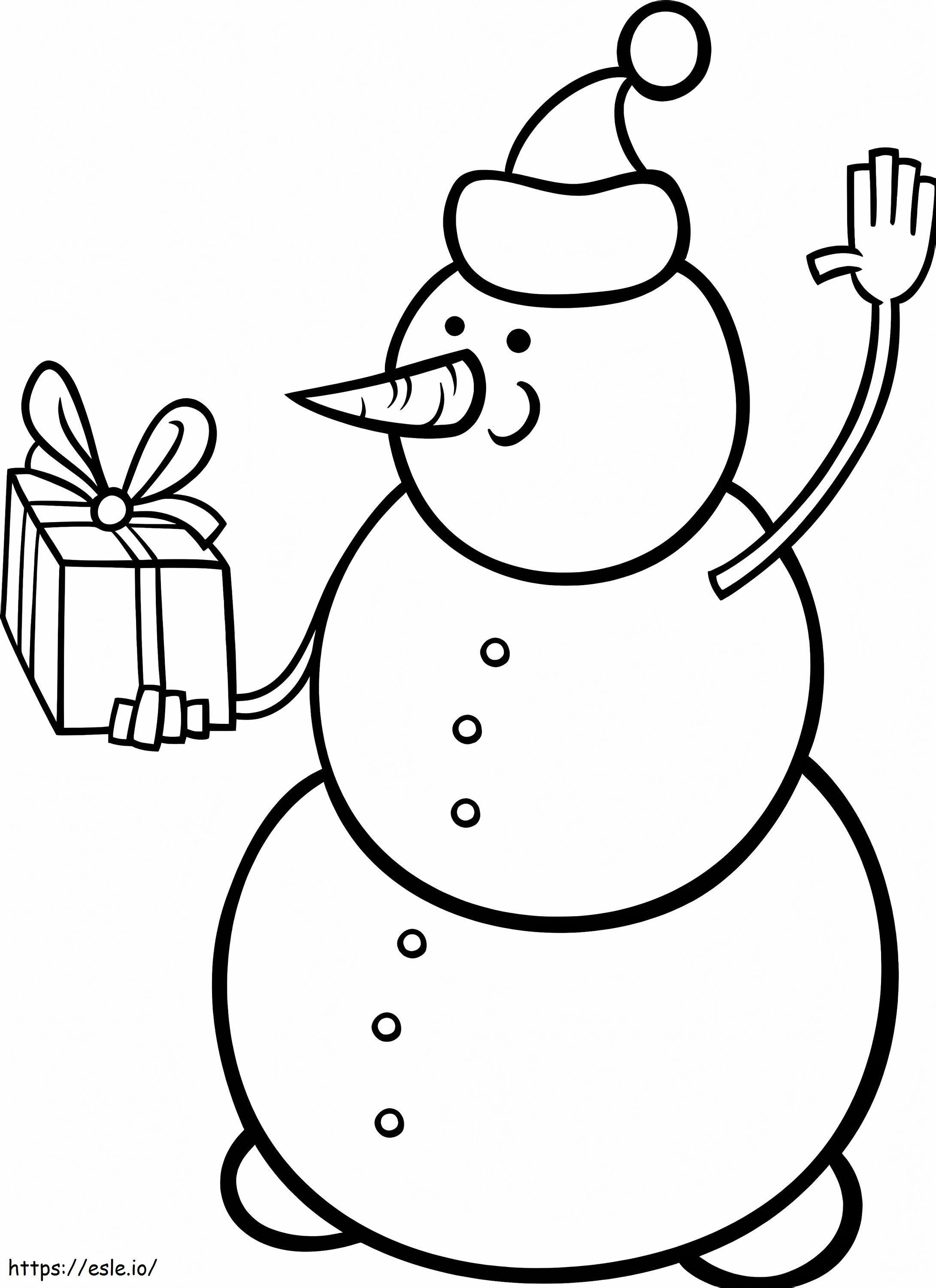 Muñeco de nieve con caja de regalo para colorear
