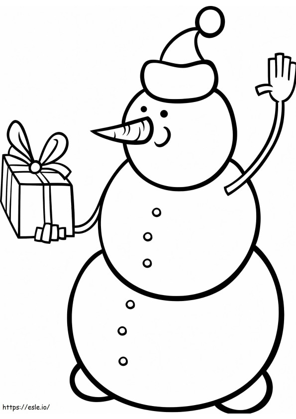 Om de zăpadă cu cutie cadou de colorat
