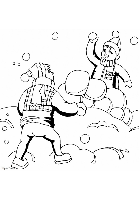 Coloriage Combat de boules de neige à colorier à imprimer dessin