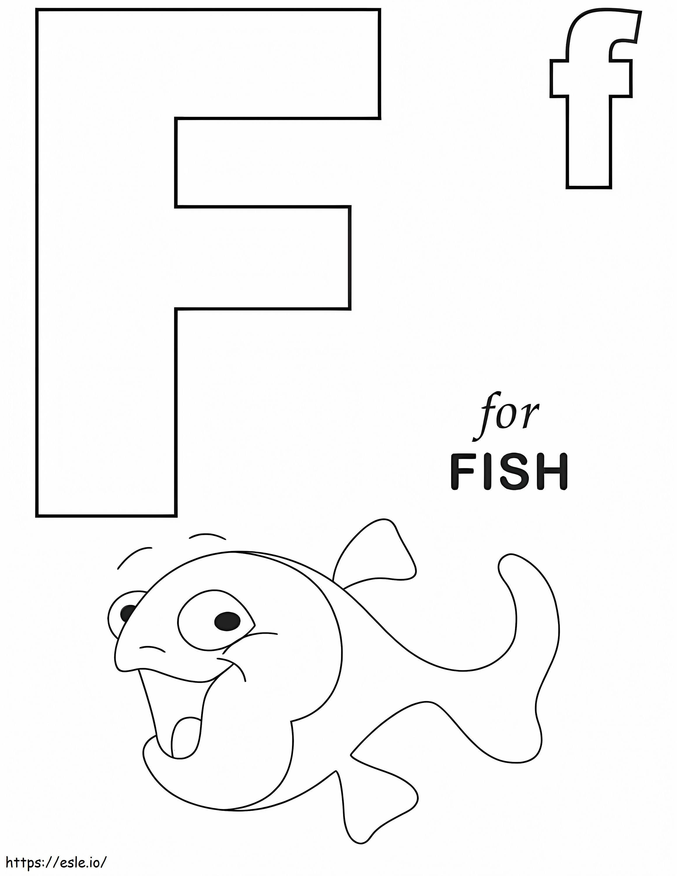 Kala kirjain F värityskuva