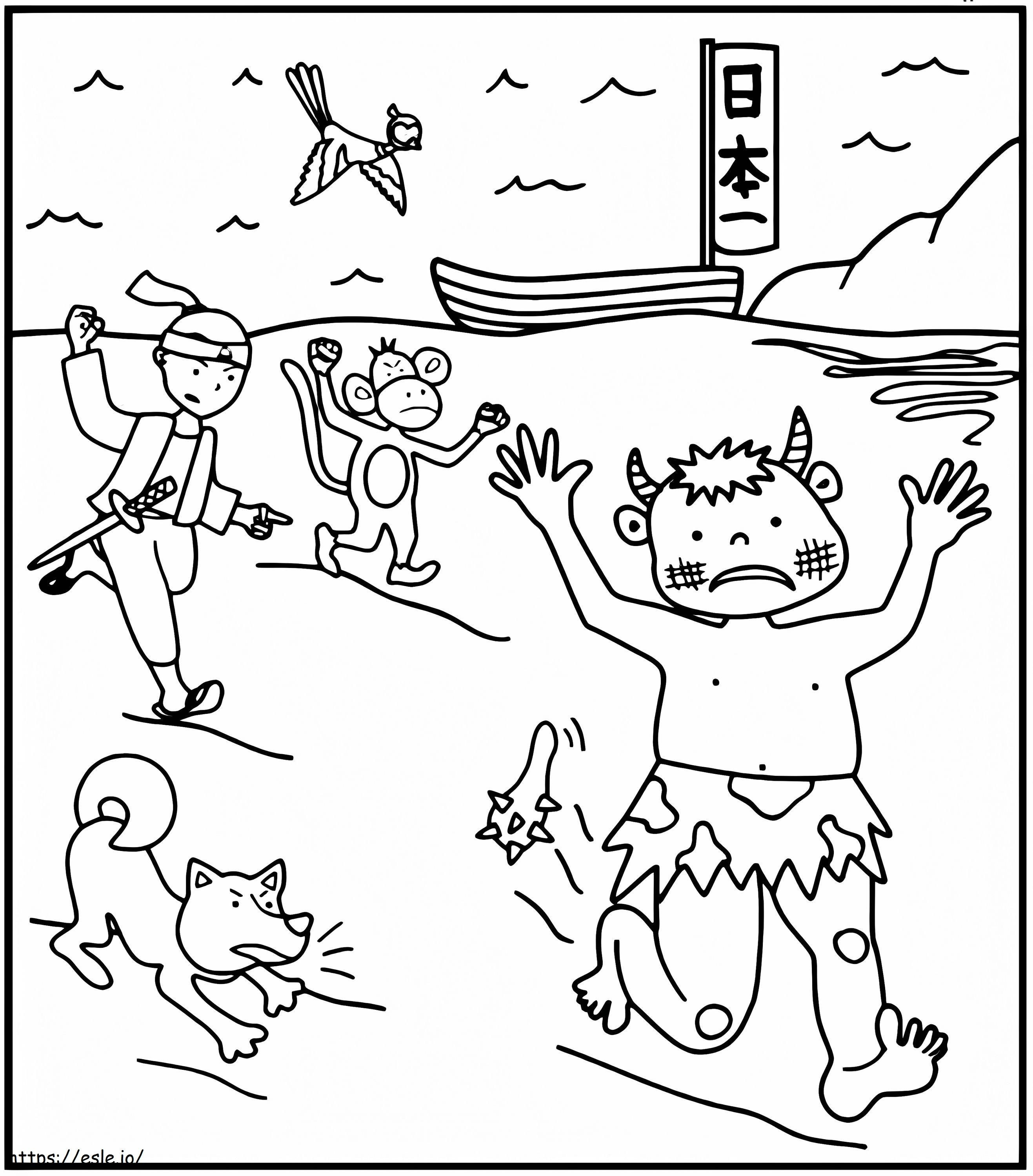 Momotaro lutou contra o Oni para colorir