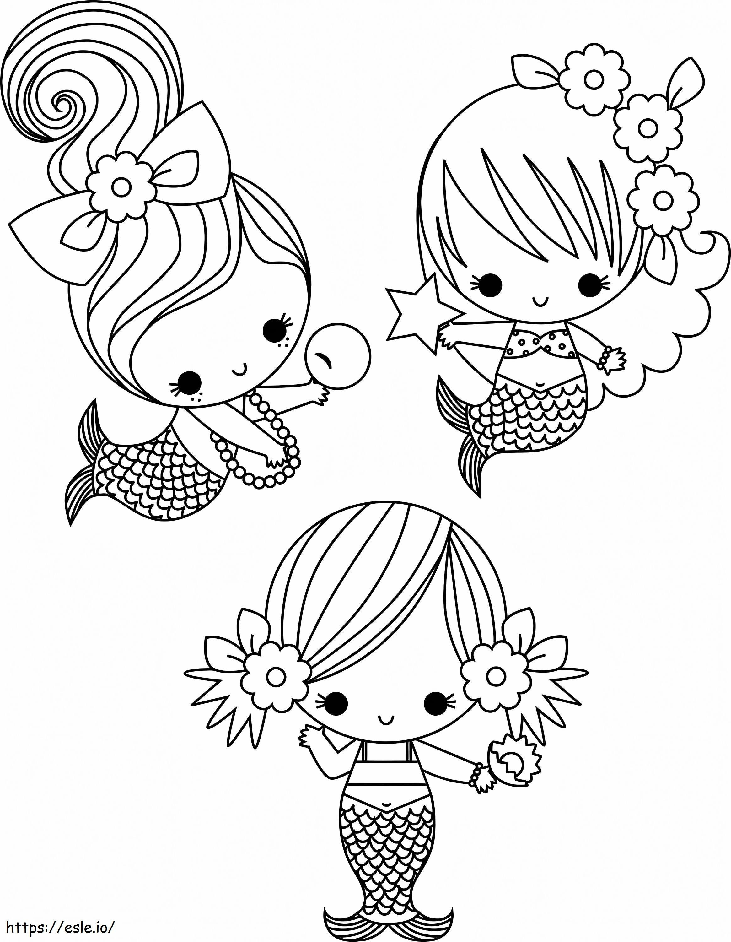 Three Little Mermaid coloring page