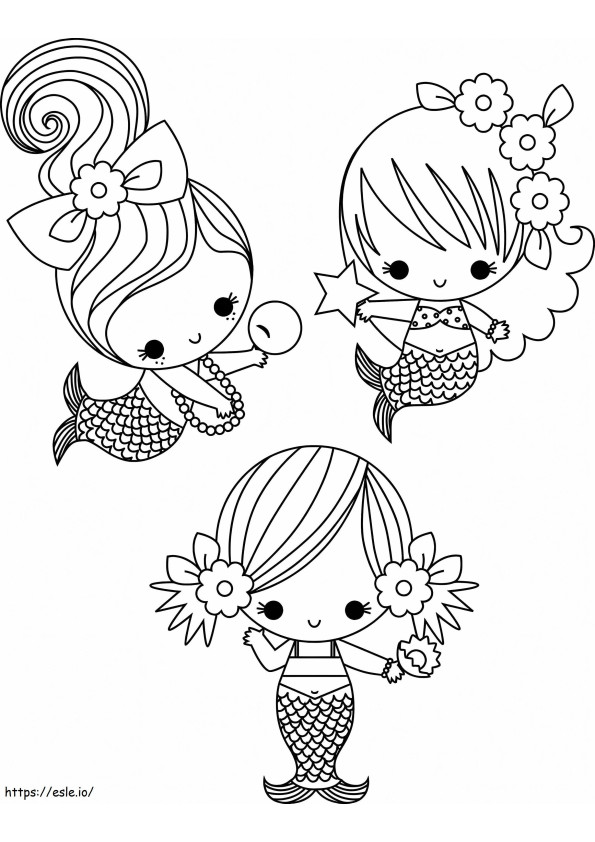 Three Little Mermaid coloring page