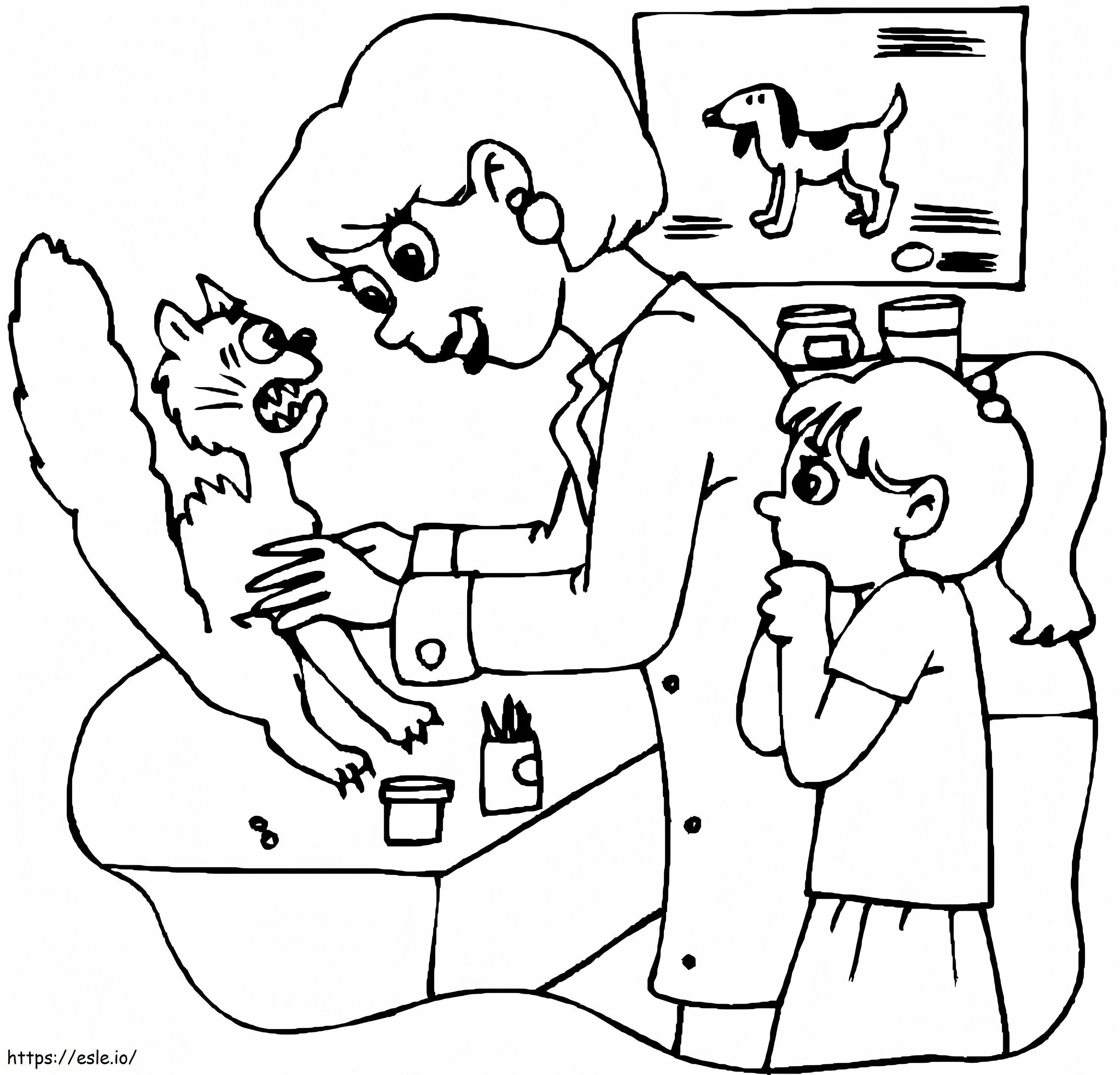 Veterinarian And Scared Cat coloring page