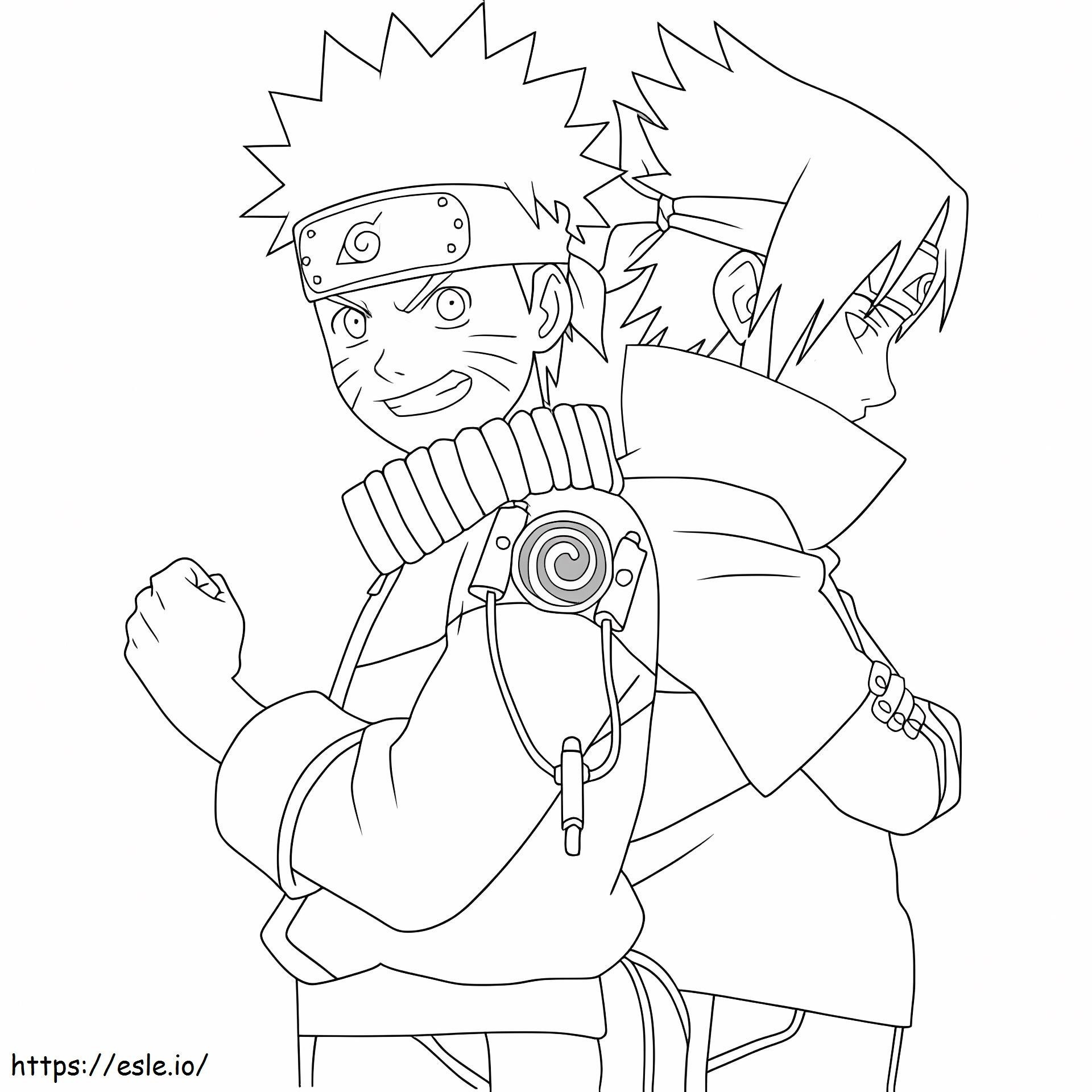 Little Sasuke ja Naruto hauskaa värityskuva