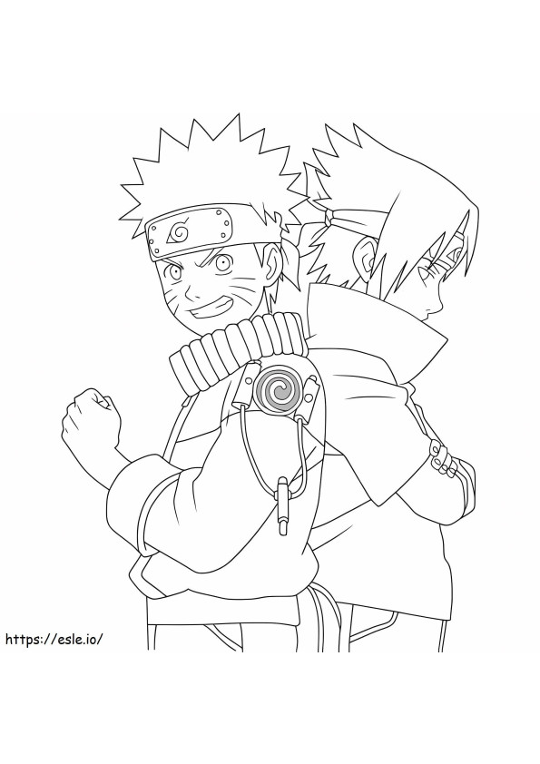 Little Sasuke ja Naruto hauskaa värityskuva