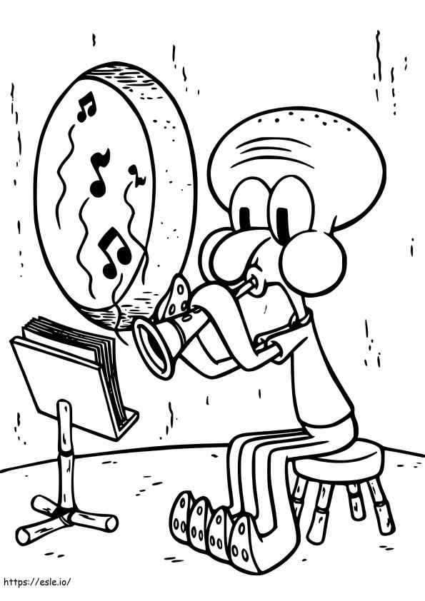 Squidward Tentacles musiikin kanssa värityskuva