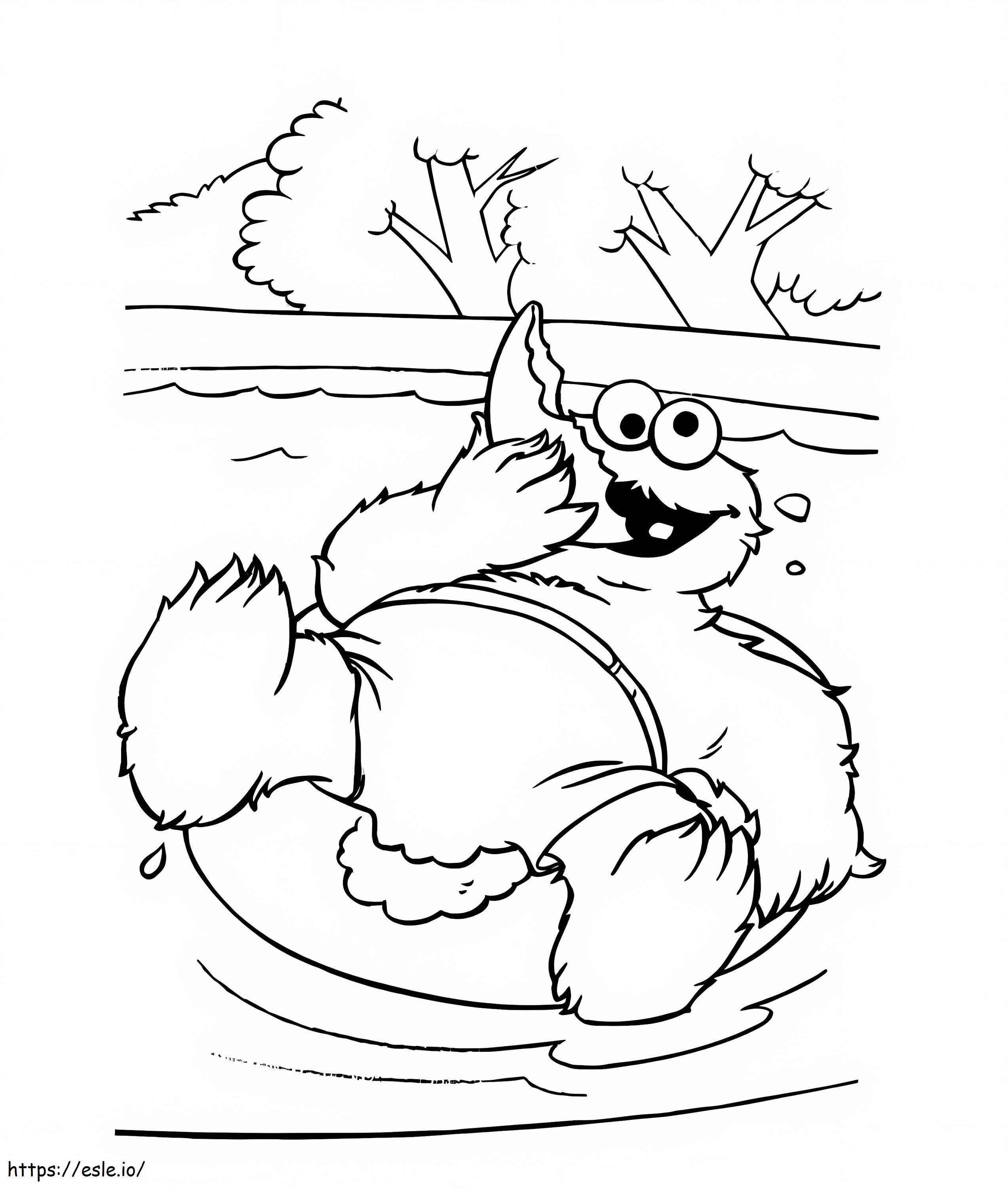 Cookie Monster Is Swimming coloring page