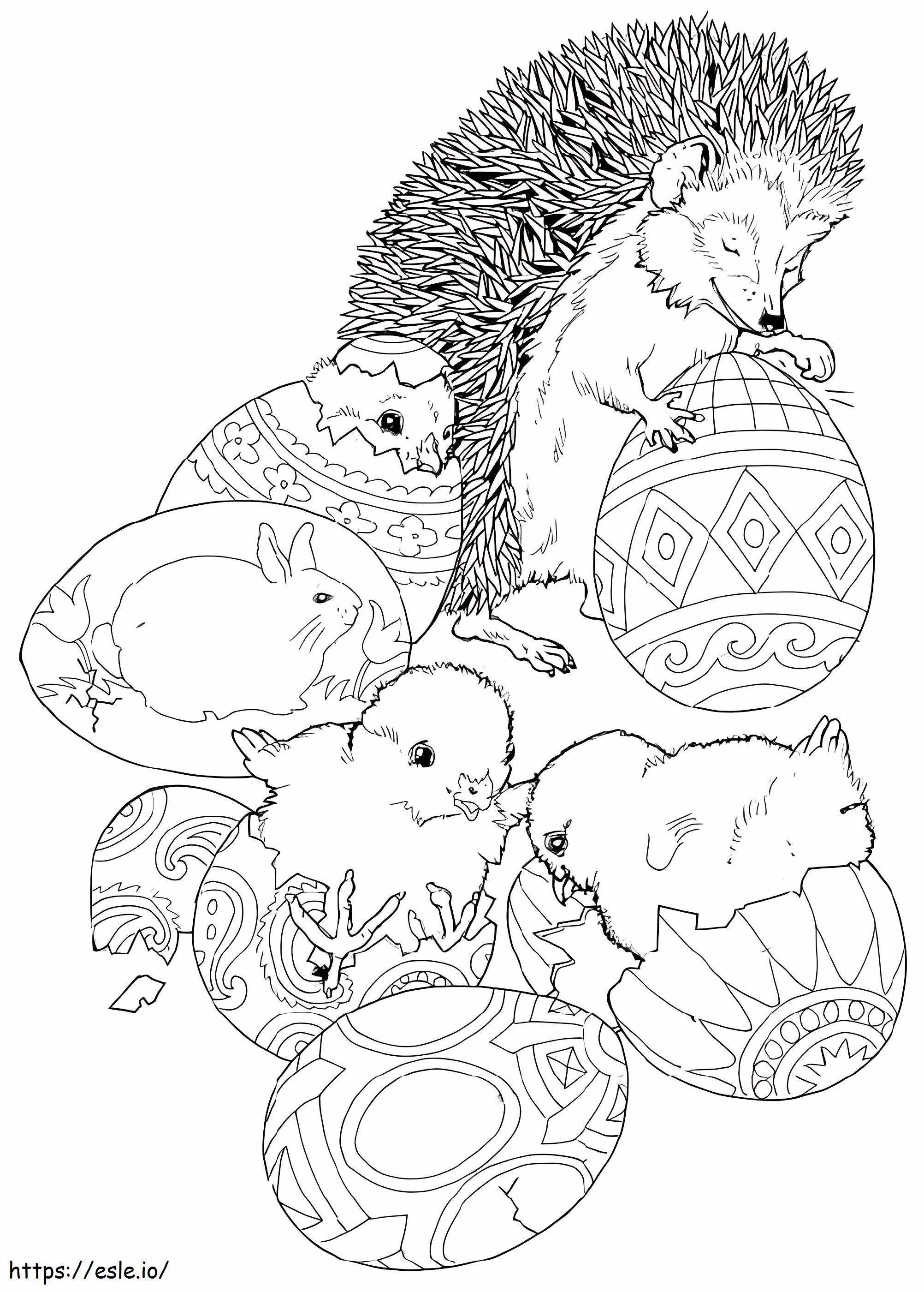 Coloriage Hérisson avec oeuf de Pâques à imprimer dessin
