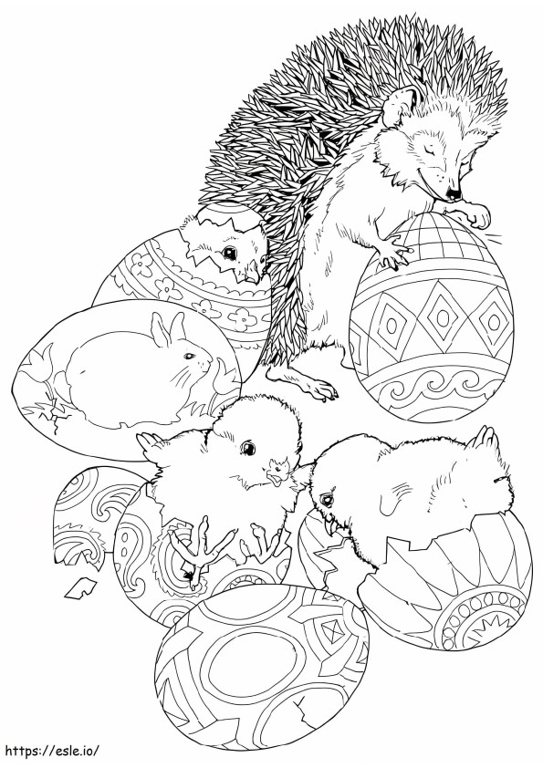 Coloriage Hérisson avec oeuf de Pâques à imprimer dessin