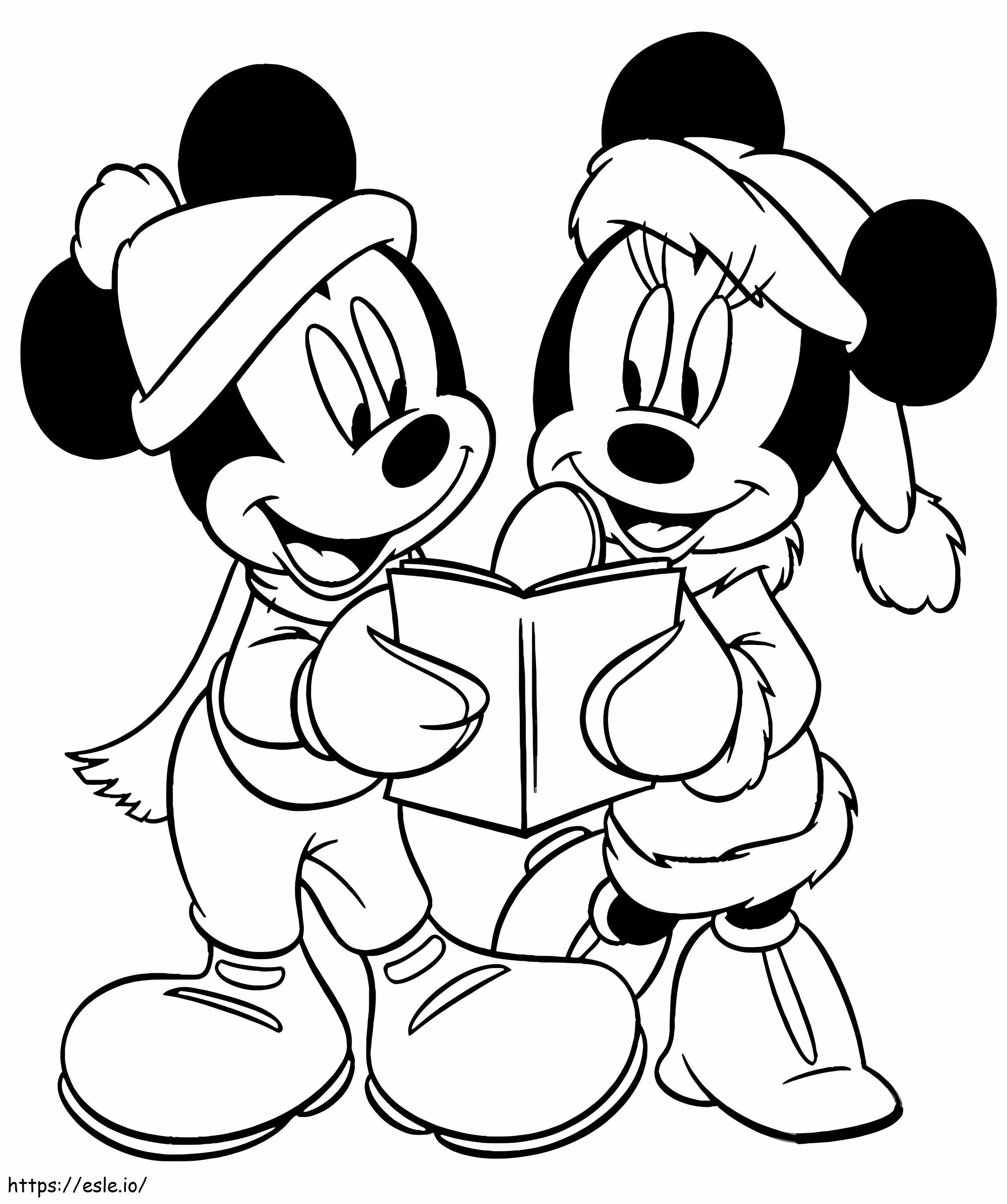 Mickey și Minnie de Crăciun de colorat