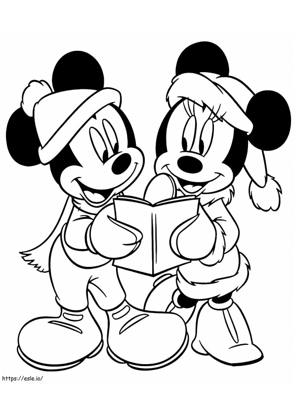 Mickey și Minnie de Crăciun de colorat