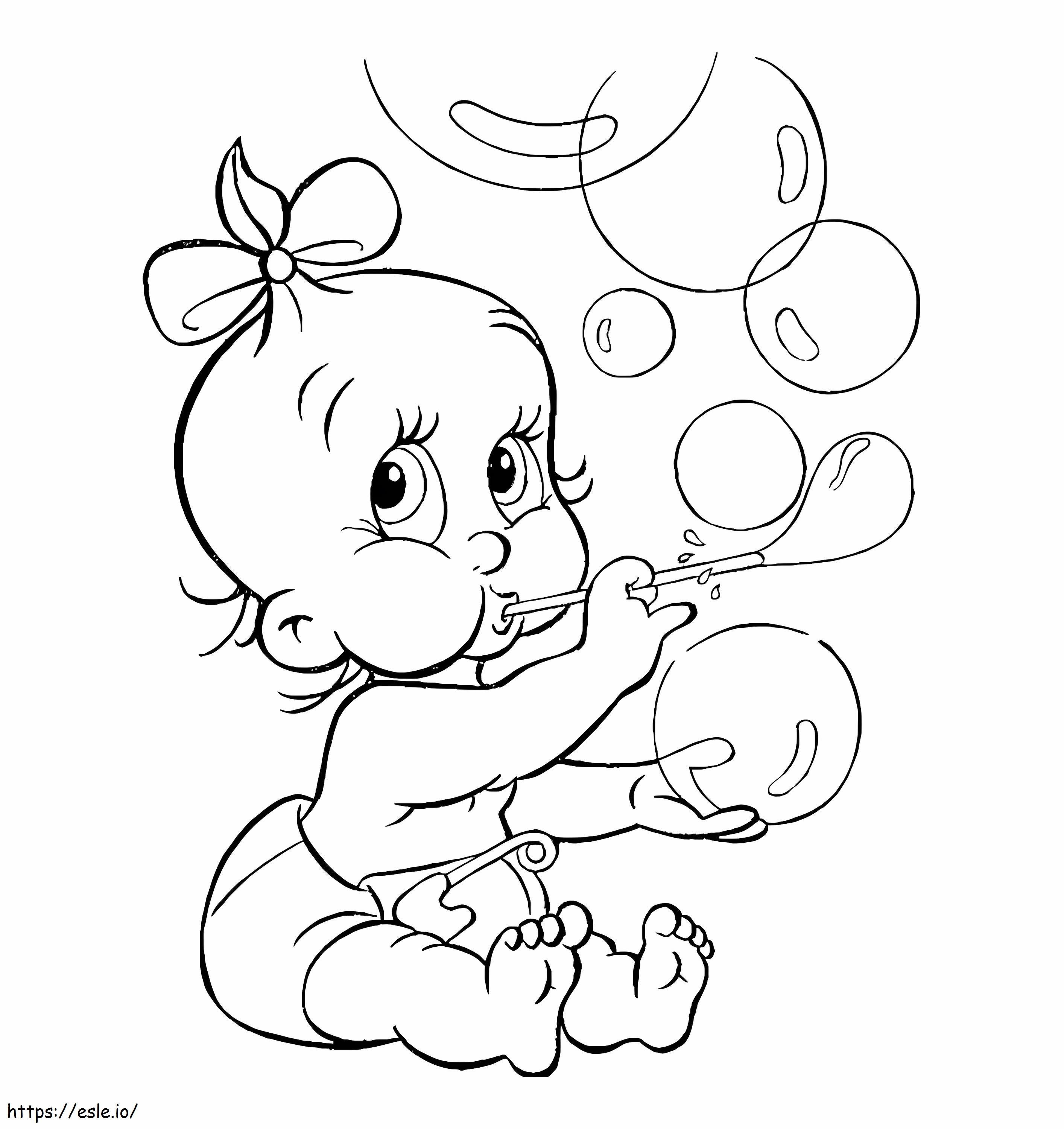 Coloriage Bébé fait des bulles à imprimer dessin