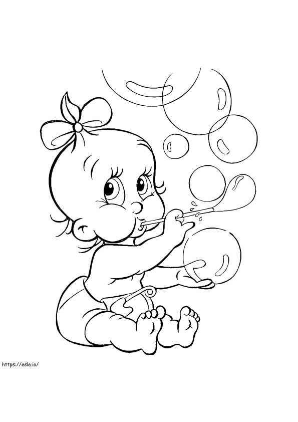 Coloriage Bébé fait des bulles à imprimer dessin