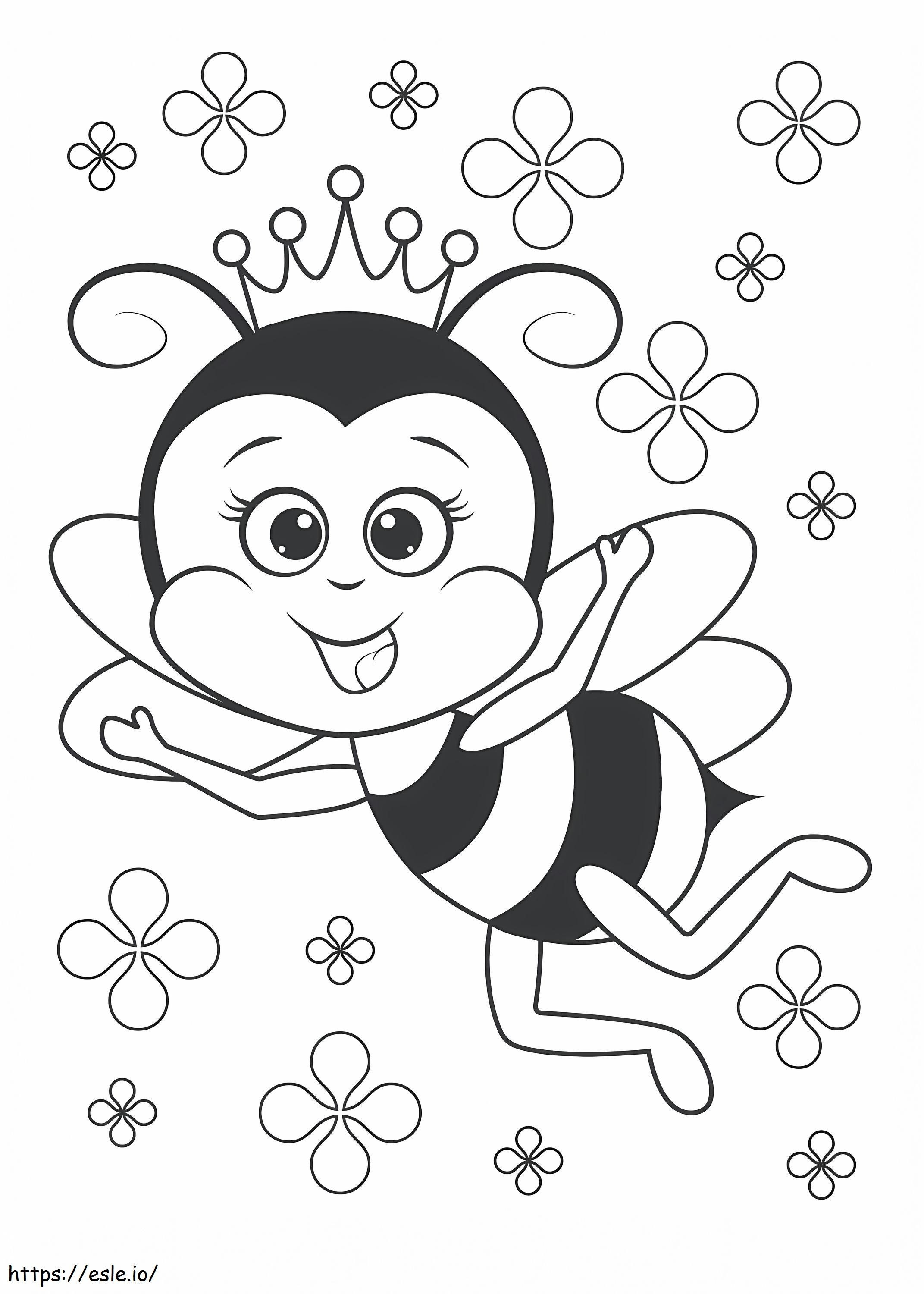 Queen Bee With Flowers coloring page
