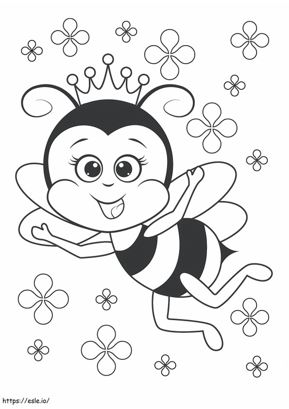 Coloriage Reine des abeilles avec des fleurs à imprimer dessin