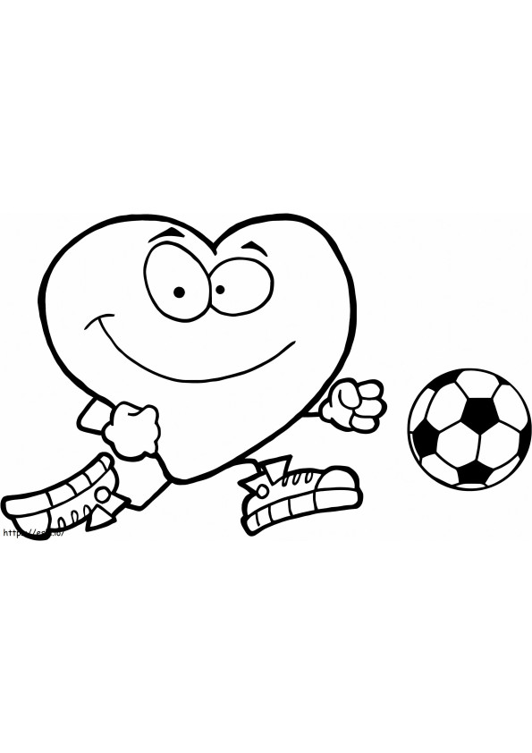 Coloriage Coeur souriant, jouer au football à imprimer dessin
