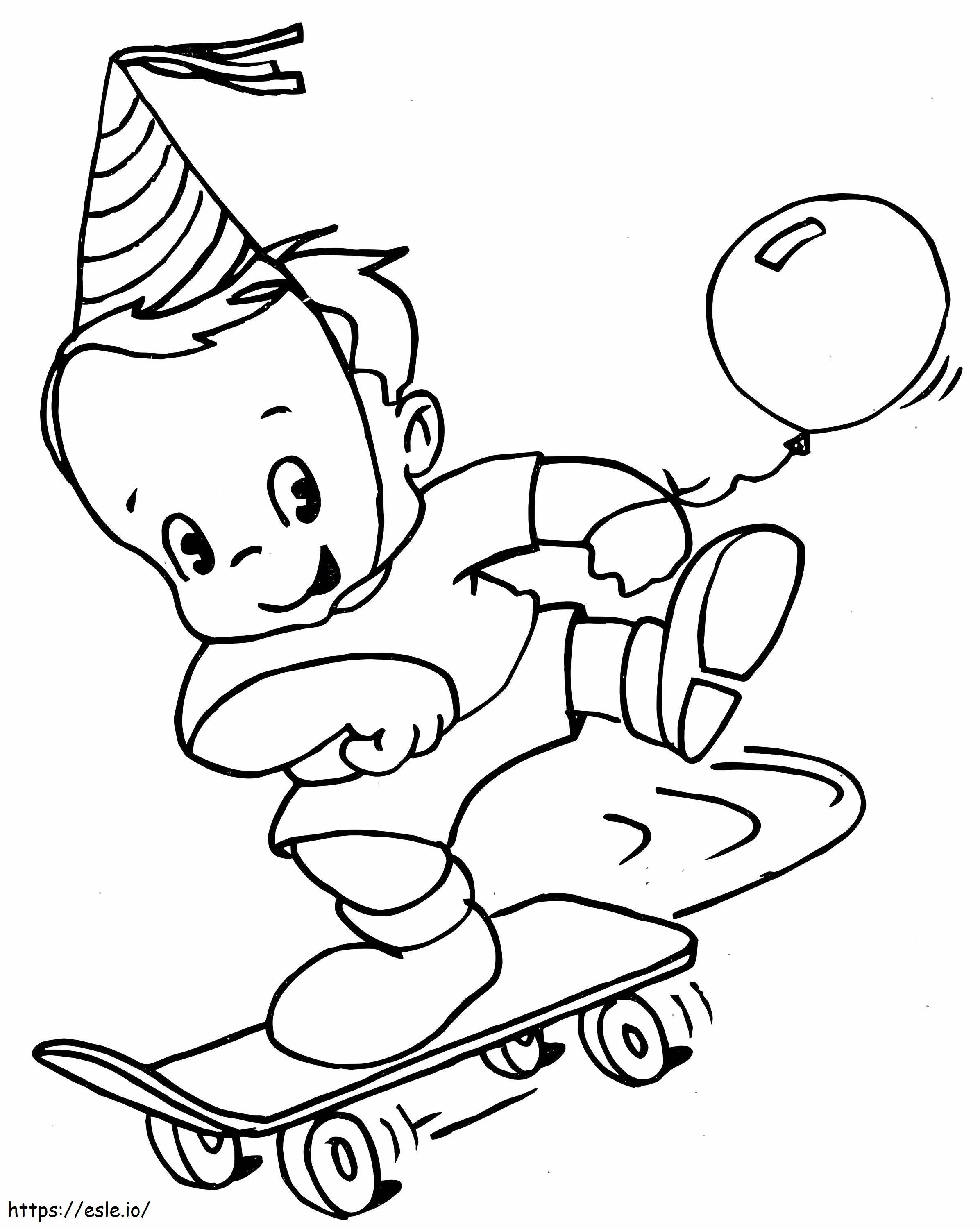 Uma criança com skate para colorir