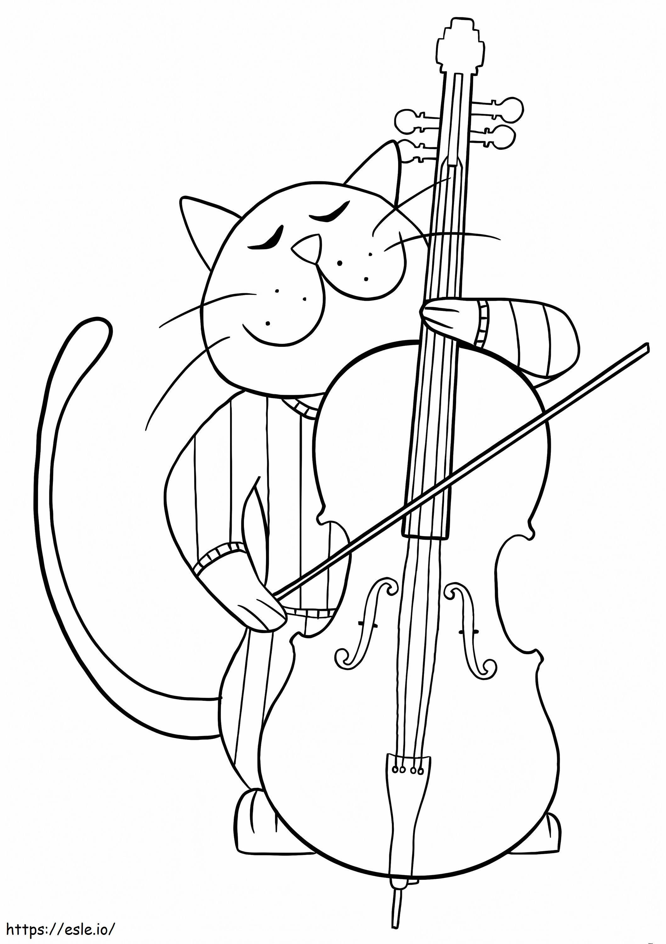 Kucing Bermain Cello Gambar Mewarnai