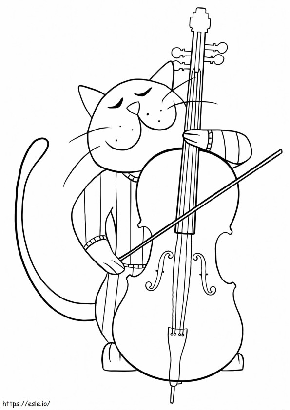 Gato tocando el violonchelo para colorear
