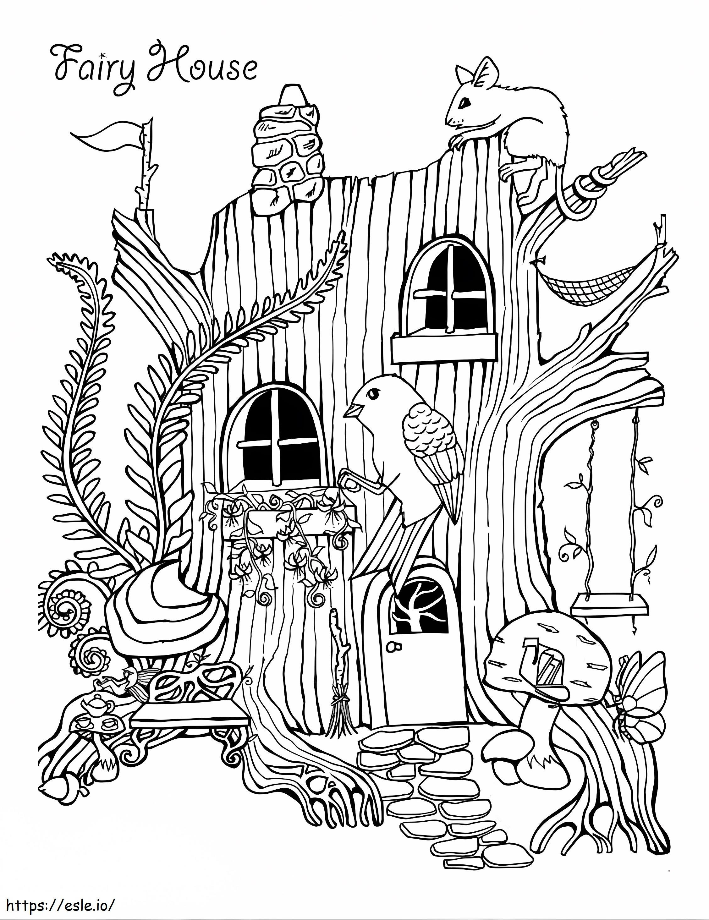 動物と妖精の家 ぬりえ - 塗り絵