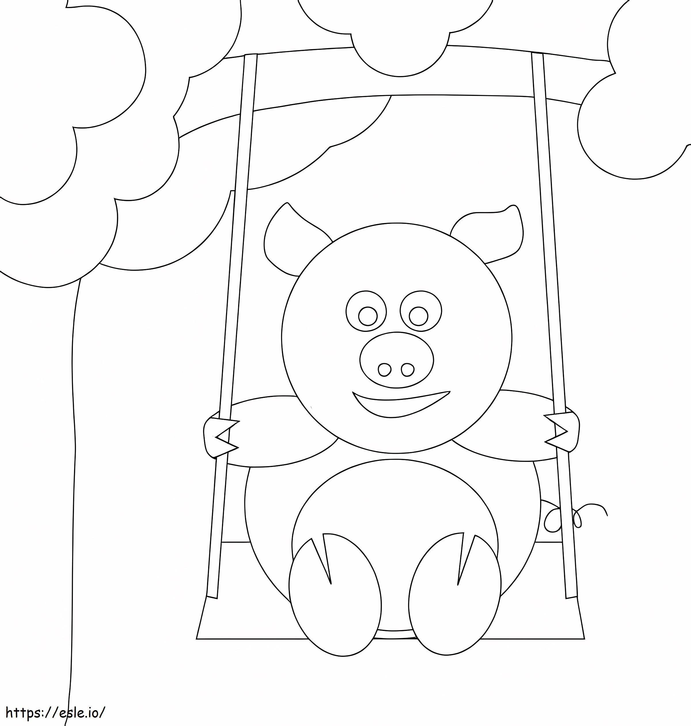 Pig On Swing coloring page