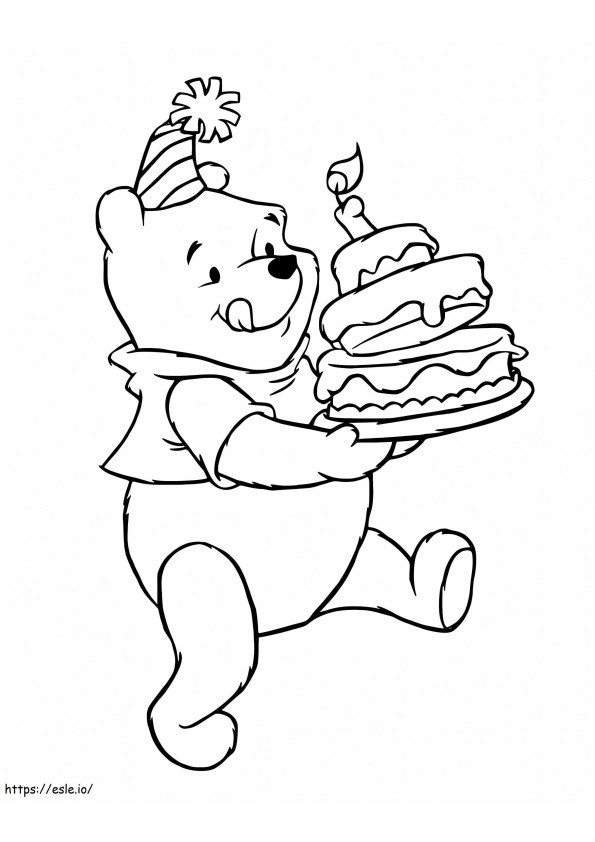 Winnie The Pooh con pastel de cumpleaños para colorear