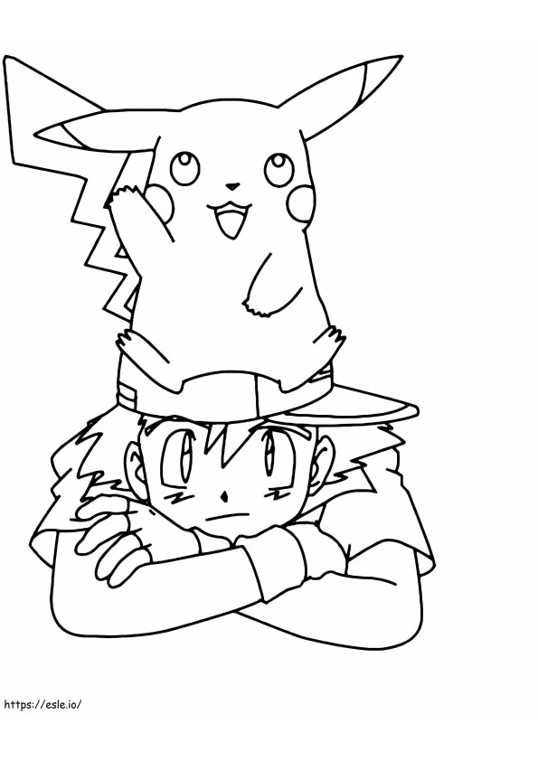 Coloriage Satoshi avec Pikachu à imprimer dessin