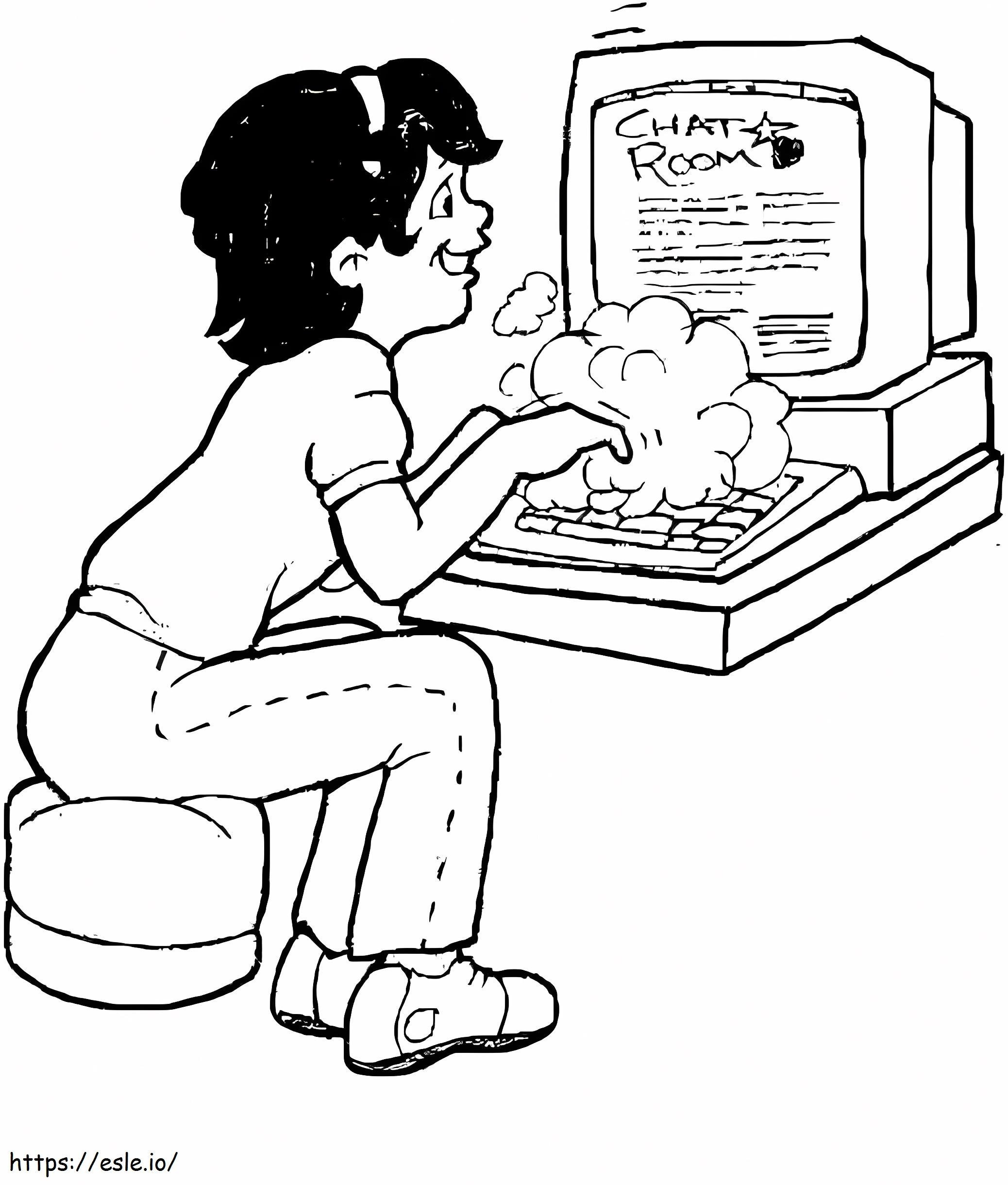 Menina e computador para colorir