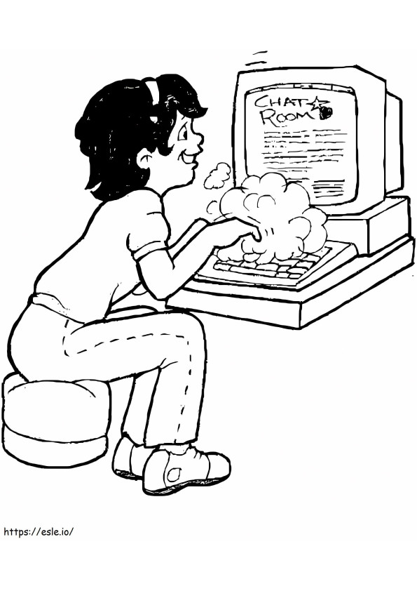 Meisje En Computer kleurplaat