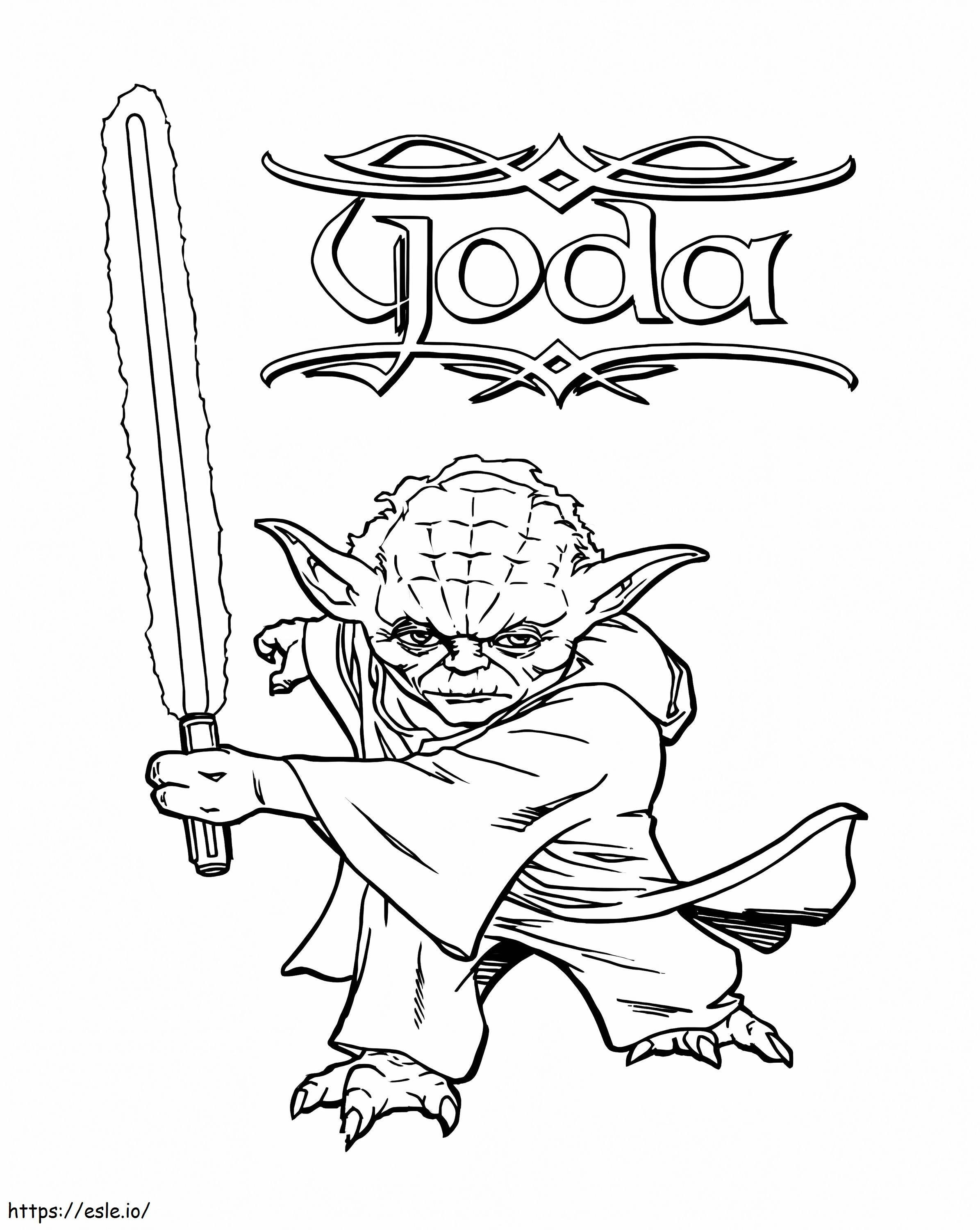 Coloriage Maître Yoda avec sabre laser à imprimer dessin