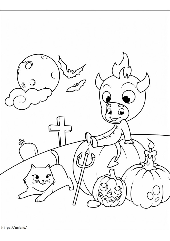 Coloriage Garçon mignon du diable d'Halloween à imprimer dessin