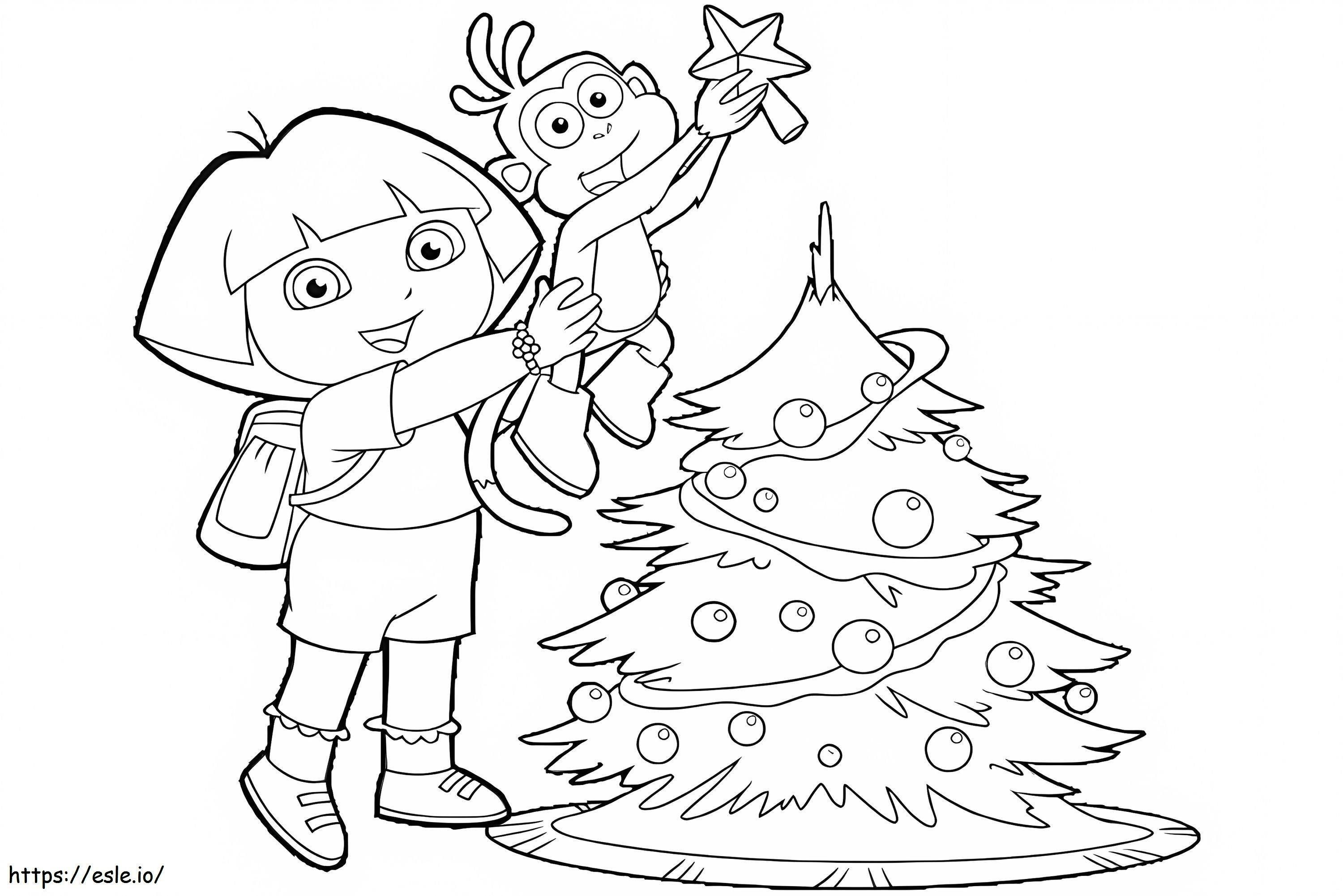 Dora ja joulukengät värityskuva