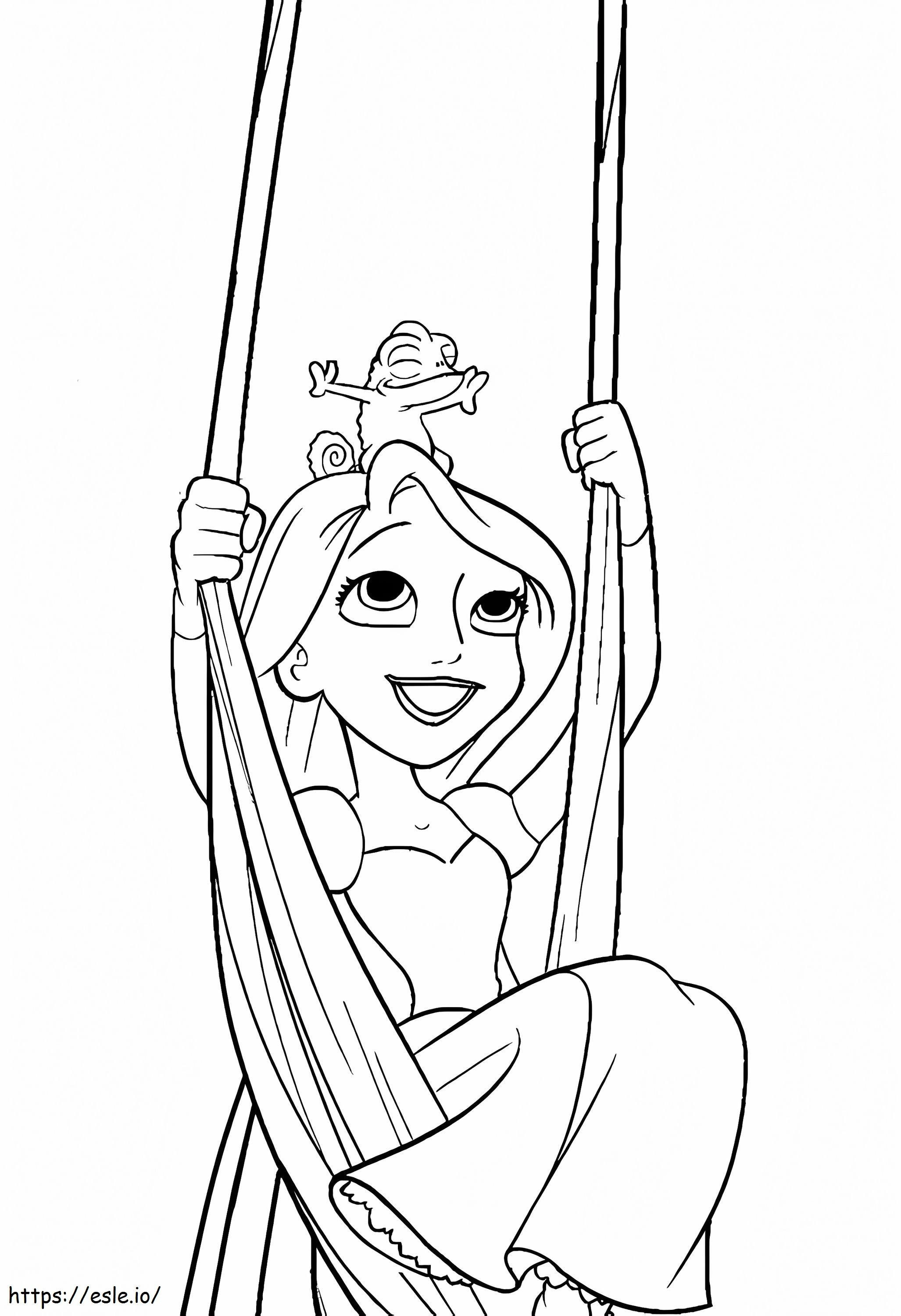 Happy Rapunzel With Gecko coloring page