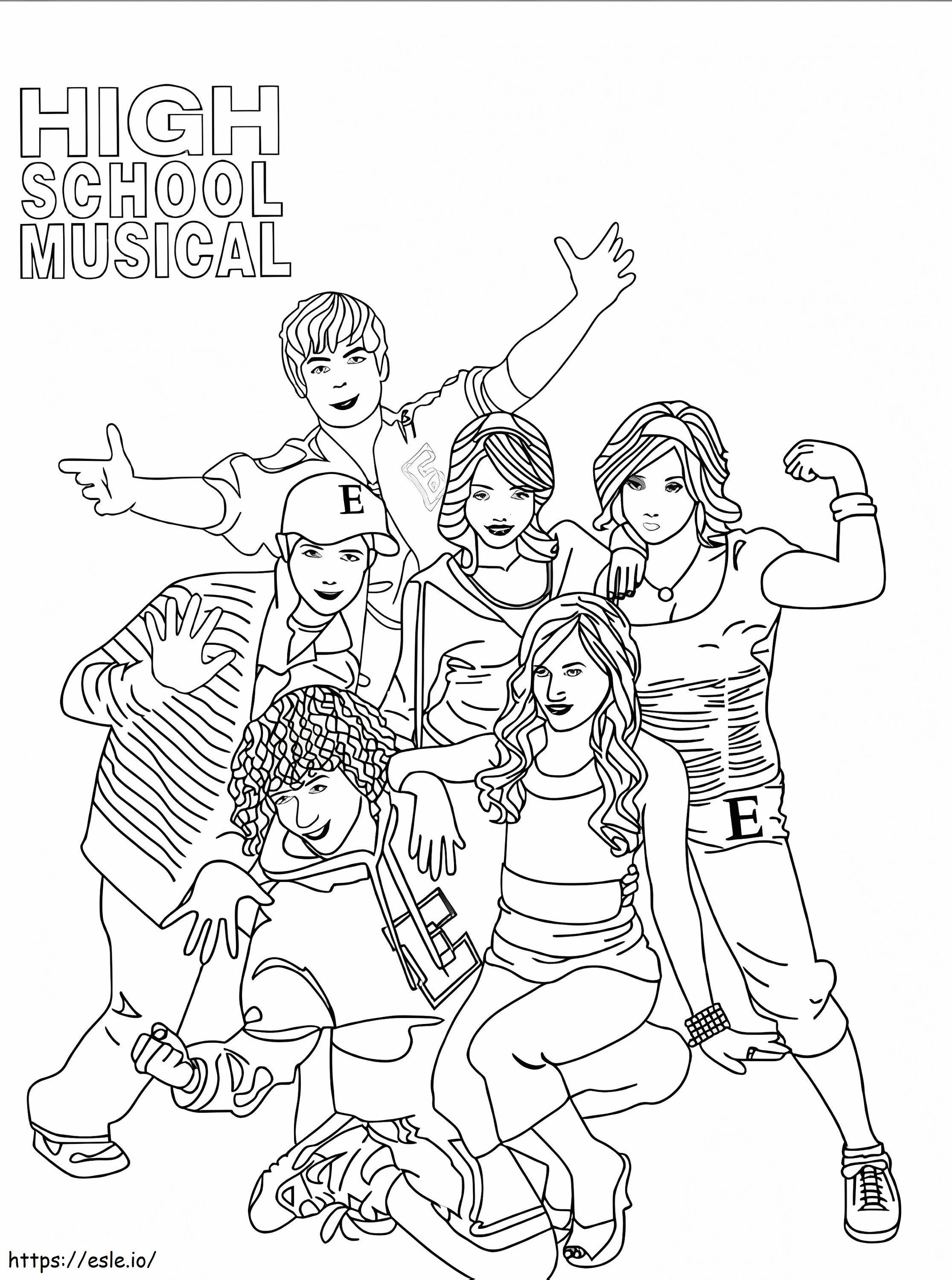 Personages uit de middelbare schoolmusical kleurplaat kleurplaat