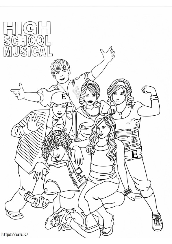 Personages uit de middelbare schoolmusical kleurplaat