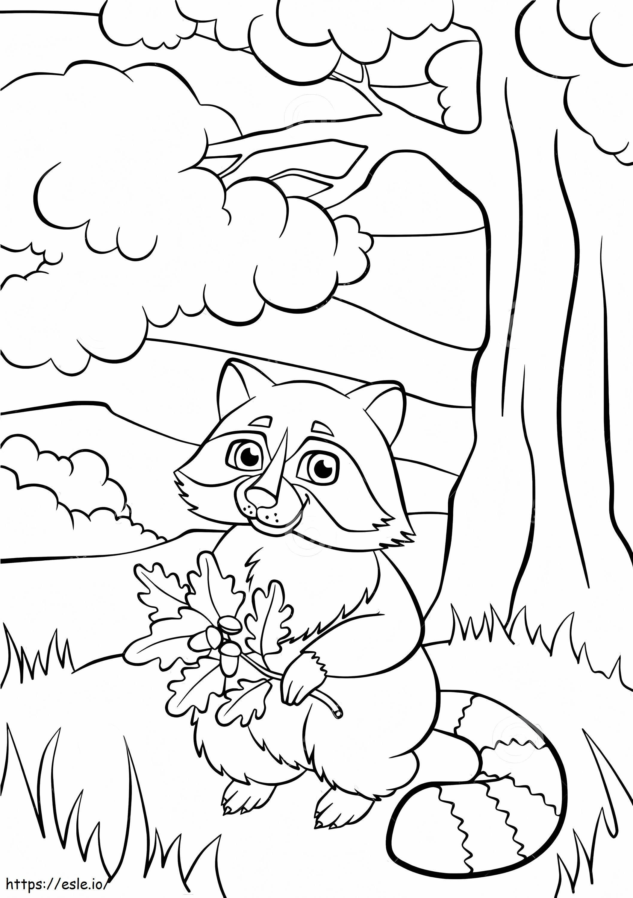 葉っぱを抱くアライグマ ぬりえ - 塗り絵