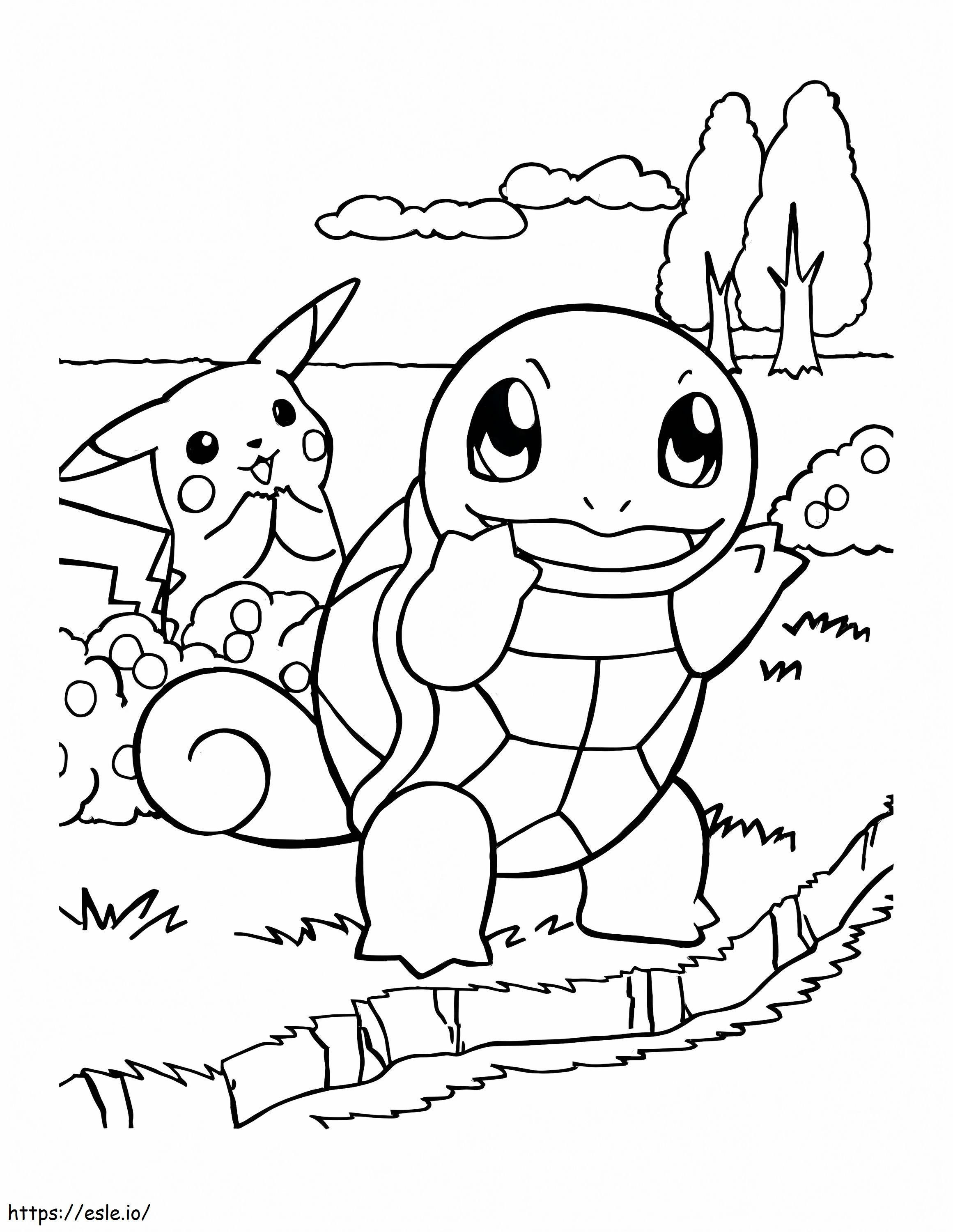 Coloriage Pikachu et Carapuce à imprimer dessin