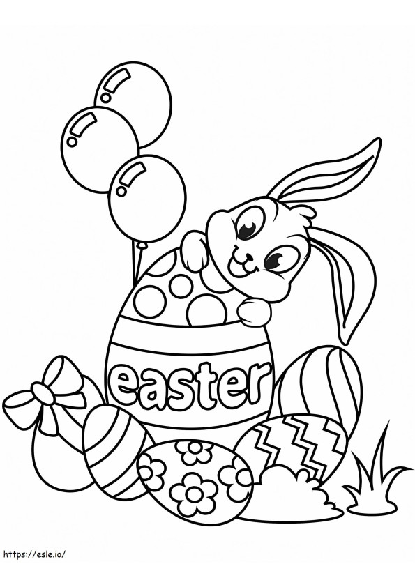 Coloriage Lapin de Pâques avec des ballons à imprimer dessin