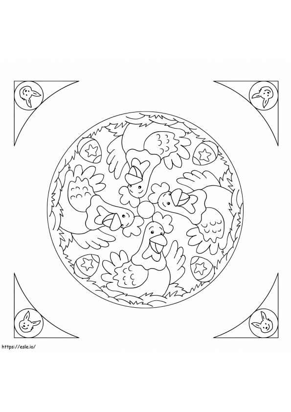 Oster-Mandala mit Hähnen ausmalbilder