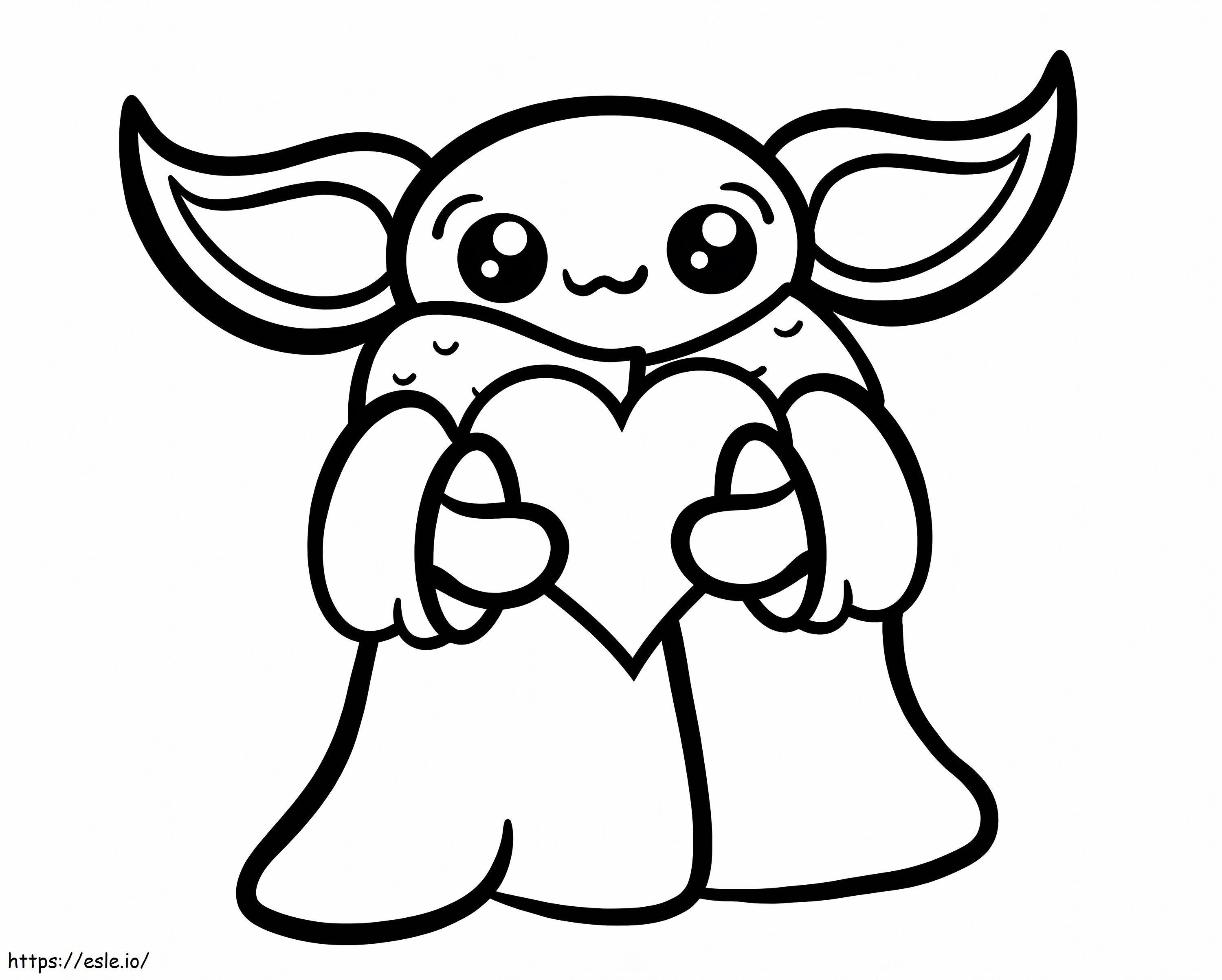 Coloriage Bébé Yoda avec coeur à imprimer dessin