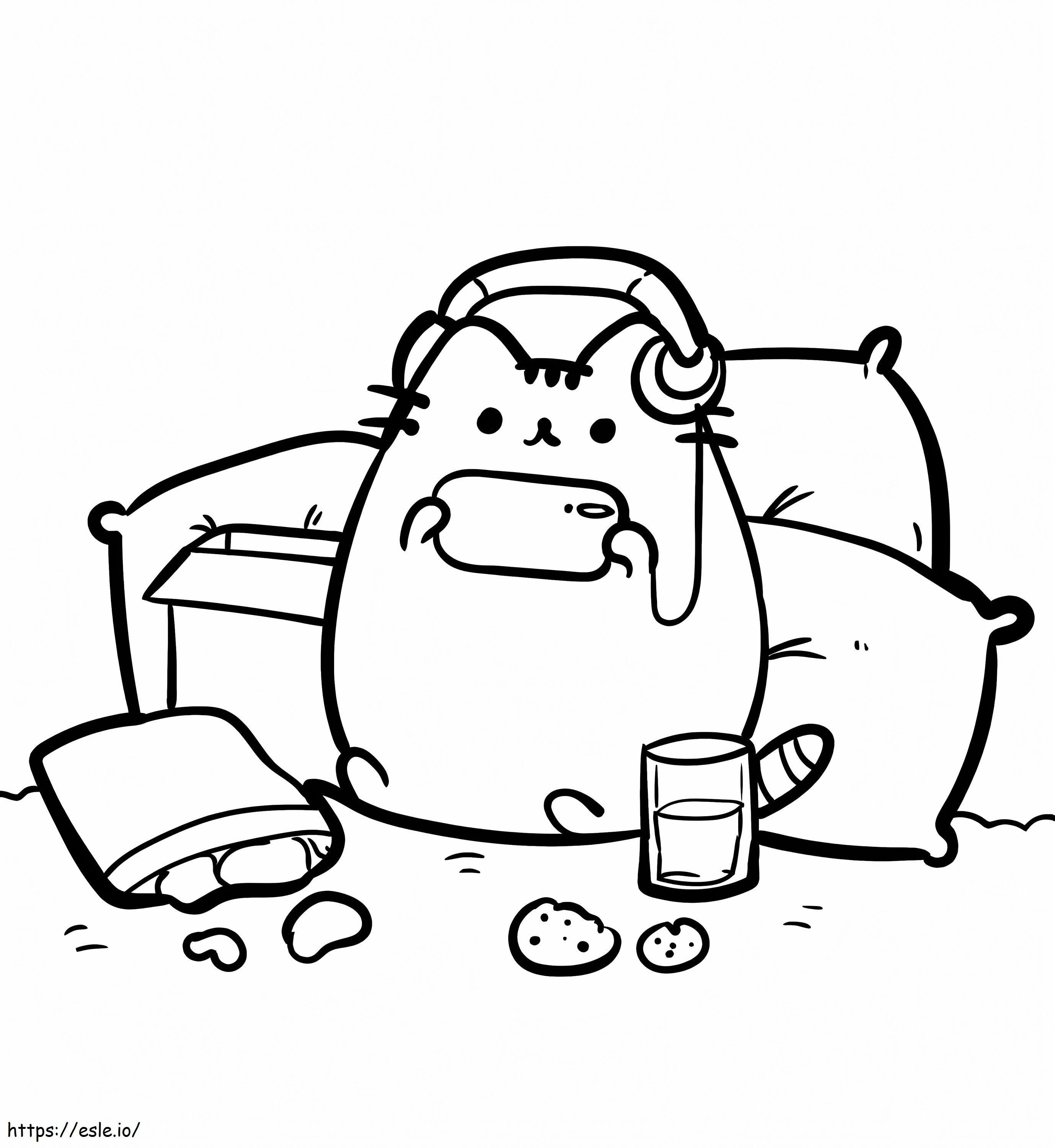 Pusheen Playing The Game coloring page